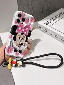 Disney Mickey Mouse Clubhouse Phone Case : 3D Fluffy Pattern Border Protector Phone Soft Phone Case With A Free Cute Mickey Mouse Bracelet Chain Lanyard, Mickey Mouse, Minnie Mouse, Donald Duck, Daisy Duck, Goofy, Pluto, For Apple 17 Promax 17 Pro 16 15 14 13 12 11 Pro Max XS Max X XR Soft Cover Summer Phone Case - White - View 6