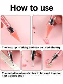 Diamond Painting Tools, Self-Adhesive Rhinestone Pen, Dual-Head Rhinestone/Gem/Crystal Pickup Wax Pen, Nail Art Rhinestone Pen; Suitable For 5D DIY Diamond Painting, Handmade Cross Stitch And Nail Art Decoration; Crystal Bead Handle Design. - Multicolor - View 7
