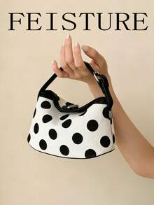 1pc Polka Dot Print Women's Handbag, Fashionable Shoulder Crossbody Bag, Suitable For Girls, Women, College Students, New Professionals And White-Collar Workers, Perfect For Work, Business, Commuting, School - White - View 2