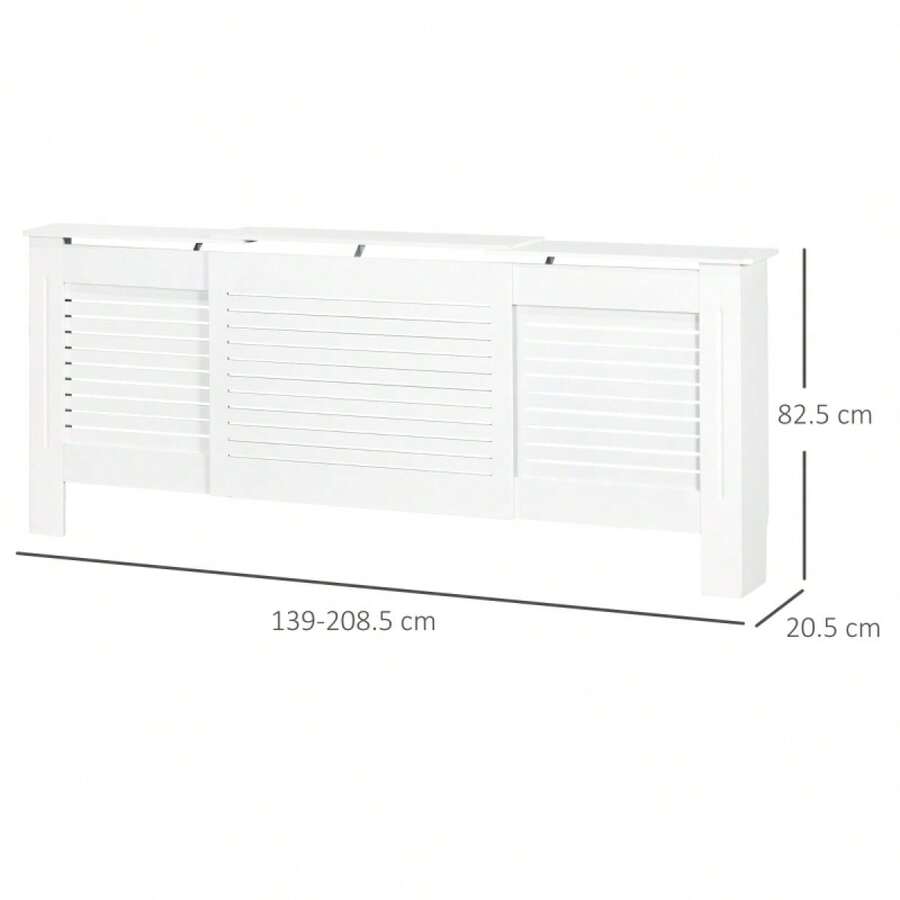Set Of 2 MDF Extendable Radiator Cover With Cabinet Shelving, Home Office Slatted Design, White 139-208.5L X 20.5W X 82.5H - 1 - 查看 1