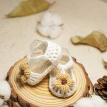 Handmade Woven Infant Shoes Soft Sole Sandals Gift Shoes Breathable Skin-Friendly Infant Shoes Floral Decorated Infant Sandals - White - View 5