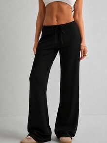 Women's Solid Color Casual Versatile Daily Wear Pants - Black - View 3