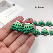 5/10 Peças Pingentes de Árvore de Natal de Resina Cartoon, Pingentes de Árvore de Natal Verde, Adequado para Fabricação de Joias DIY Feitas à Mão, Fabricação de Presentes, Pingentes de Brincos de Joias DIY, Pingentes de Colar, Pingentes de Pulseira, Decoração de Natal, Pingentes de Bolsa - enfeites de árvore de Natal - Visão 9