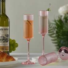 Plastic Champagne Flute, 5.5oz Ribbed Unbreakable Stemware, Reusable Champagne Toasting Cup - Modern Elegant Style, Suitable For Weddings, Parties, Anniversaries, Christmas And Birthday Celebrations, 5.5oz - Ribbed Design - Pink - View 4