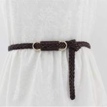 Cinturón Decorativo Retro Delgado con Hebilla Trenzada para Pantalones, Cadena de Cintura para Mujer - Café - Ver 2