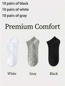 10 Pairs Men's Black & White Minimalist Practical Invisible Short Socks, Suitable For Summer - Black and White - View 17