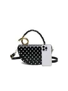 Niche Polka Dot Design Handbag For Women, High-End Elegant Box-Shaped Crossbody Bag - Black - View 9