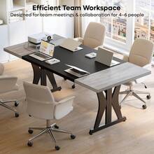 Bestier 70 Inch Large Executive Desk, Modern Simple Computer Office Desk With Thickened Desktop, Wood Metal Conference Room Table For Home Office, Business & Writing, Grey - Grey - View 5