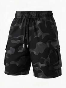 Men's Summer Camouflage Cargo Shorts, Casual Outdoor Shorts Sports - Black - View 3