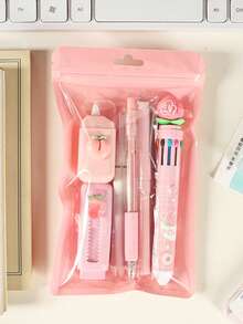 1 Set High-Quality Stationery Set, Practical Student Learning Supplies, Suitable For Educational Institutions, Classrooms, Gifts, Functional And Stylish Set, Meets Various Needs! Perfect For Work And Creative Activities Multi-Functional Stationery Set - 4 Colors Available To Brighten Your Office Time, Includes Push-Pull Eraser, Highlighter, Ballpoint Pen And Other Tools, Ideal Stationery Combination For Creative People! - Sets - View 13