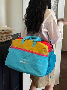 Bolso de viaje de mano estilo coreano con bloques de color arcoíris dopamina, bolso de gimnasio de gran capacidad, ligero y duradero, se puede fijar al equipaje, bolso de mano para viajes cortos, bolso de fitness y yoga, bolso de almacenamiento para dormitorio de estudiantes, bolso organizador de maternidad, bolso de viaje versátil unisex para mujeres - Multicolor - Ver 6