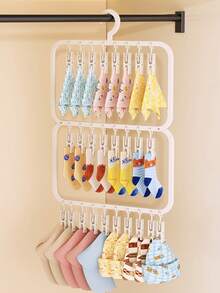 1 pieza Tendedero plegable con pinzas, material plástico, adecuado para secar ropa de bebé, calcetines, gorros, baberos, etc., tendedero y estante de almacenamiento a prueba de viento con pinzas, tendedero de calcetines para mujer, percha para ropa interior, estante de almacenamiento de accesorios, tendedero multifuncional para dormitorio, habitación, armario, balcón y exterior - Multicolor - Ver 17