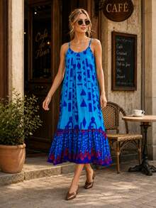 Stripe Oversized Midi Dress Casual Loose Fit Cotton Blend Summer Shirt Dress With Pockets - Blue - View 2