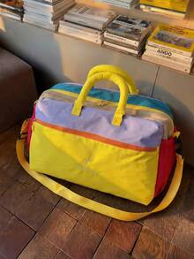 Bolso de viaje de mano estilo coreano con bloques de color arcoíris dopamina, bolso de gimnasio de gran capacidad, ligero y duradero, se puede fijar al equipaje, bolso de mano para viajes cortos, bolso de fitness y yoga, bolso de almacenamiento para dormitorio de estudiantes, bolso organizador de maternidad, bolso de viaje versátil unisex para mujeres - Multicolor - Ver 10