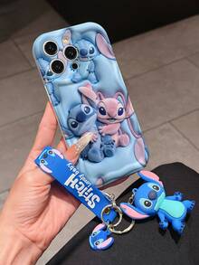 Disney Lilo And Stitch Phone Case : 3D Fluffy Pattern Border Protector Phone Soft Phone Case With A Free Cute Stitch Bracelet Chain Lanyard, Stitch, Lilo, Angel, For Apple 17 Promax 17 Pro 16 15 14 13 12 11 Pro Max XS Max X XR Soft Cover Summer Phone Case - 白色 - 查看 3