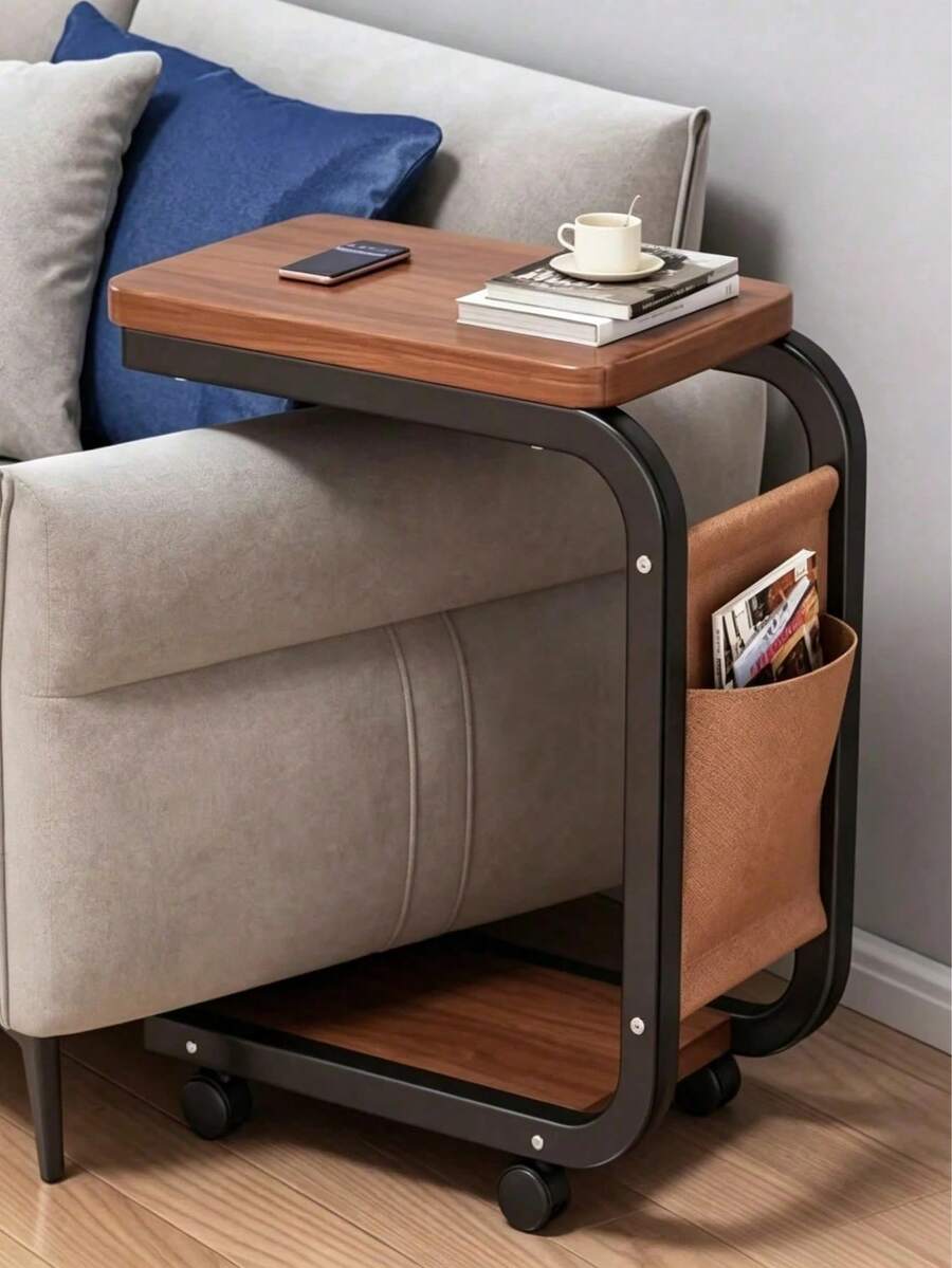 C-Shaped Side Table With Wheels, Designed For Sofa And Bedside, Equipped With 360° Silent Universal Wheels For Nighttime Use, Suitable For Living Room, RV And More - Multicolor - View 1