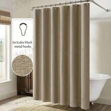 1pc Thickened Waterproof Shower Curtain, Beige Shower Curtain - Thickened Quick-Dry Fabric, Bathroom Privacy & Decoration - Beige - View 5