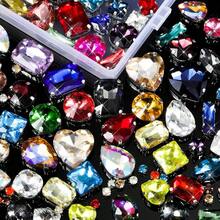 WENSIDUO Rhinestone Jahit, 50/300 PCS Rhinestone Kaca Jahit dengan Pengait Logam, Bentuk Campuran untuk Kostum, Pakaian, Busana, Gaun, Anting, Sabuk, dan Sepatu - Rhinestones yang dijahit tangan - View 12