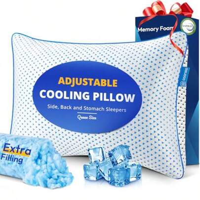 Quality Assurance Cooling Gel Memory Foam Pillow Queen Size For Sleeping Pack, Thick Adjustable Firm Shredded Foam Bed Pillows For Side, Back, Stomach Sleepers, Soft Yet Support, Breathable, CertiPUR-US, College Dorm