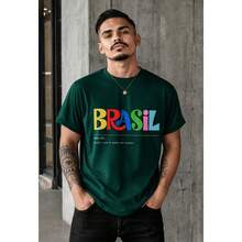 Camiseta Brasil Colorida Unissex 100% Algodão Estampa Vibrante Inspirada Na Cultura Camisa Brasileira Design Moderno Manga Curta Toque Macio Modelagem Confortável Cores Resistentes Estilo - Verde - Visão 7