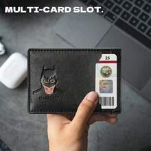 Leather Bat Wallet, Superhero Card Holder With Multiple Card Slots, Face Eyes Cutout Card Holder, Personalized ID Wallet - Black - View 4