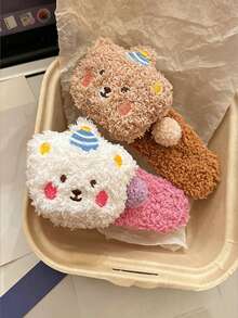 4件組女孩多色糖果可愛毛絨熊髮夾，後腦勺鬆散髮髻夾，大號抓夾髮飾，適合日常使用 - 彩色 - 查看 4