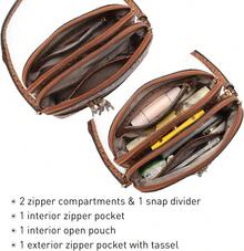 Dasein Bolso bandolera con cremallera para mujer, bolso de hombro a la moda con múltiples bolsillos - 2-Avestruz marrón - Ver 6