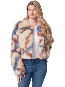 Jessica Simpson Women's Kimba Crop Faux Fur Coat With Snap Front Standard - Sandstone - View 1