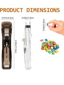 Push Stapler Set With 50 Colorful Metal Clips - Transparent, Removable Clip Pusher For Office And School Supplies - Portable, Easy-To-Use Binder Tool - Sets - View 3