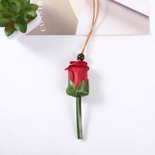 1pc Back To School Daily Handmade Carved PU Leather Bag Charm, Red Rose & Dragonfly Long Rope Backpack Pendant - Multicolor - View 8