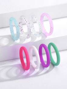 Pinannie 8 Pack Thin Stackable Silicone Rings For Women 3mm Glitter Colorful Workout Fitness Engagement / Rubber Wedding Bands Set US Size 4-10 - 8 Colors Set - View 11