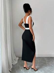 sdasdqwdq  Vestido casual minimalista con decoración de lazo atado y ajuste asimétrico para mujer, primavera/verano - Burdeos - Ver 3