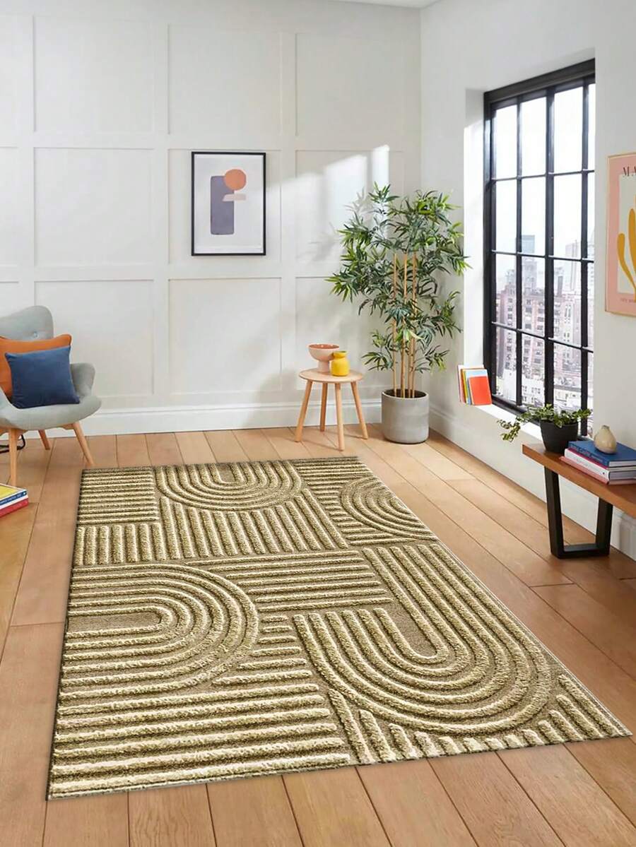 Digital Print Non-Slip Washable Runner Rug/Area Rug, Living Room Rug, Modern Design, Modern, Scandinavian, Bohemian And Classic Style, 100% Polyester, Made In Turkey - Beige - View 1