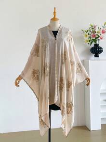 1 buah Kimono/Sarong Selendang Bordir Gaya Bohemian Motif Bunga Elegan untuk Wanita, Penutup Pelindung Matahari untuk Liburan Pantai Musim Semi/Panas, Kardigan Dekoratif Mewah Ringan yang Modis dan Serbaguna, Cocok untuk Pemakaian Sehari-hari, Pilihan Hadiah yang Sempurna - Aprikot - View 2