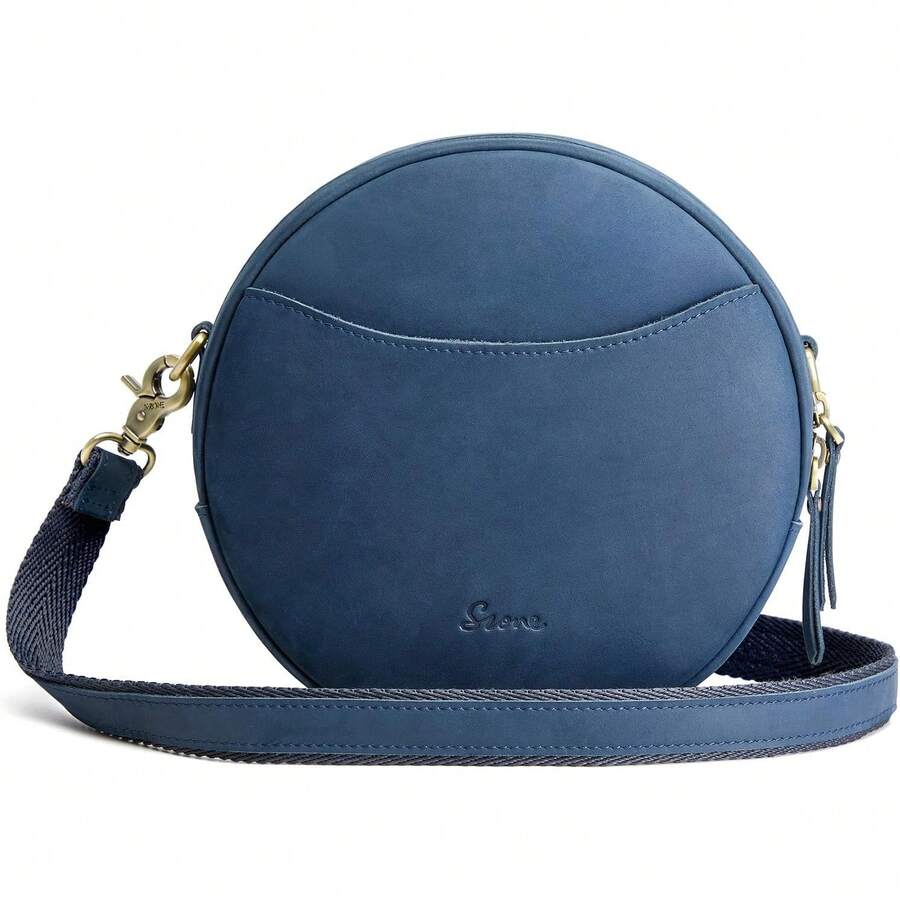 Bolsos cruzados de cuero para mujer S-ZONE, bolsos cruzados de diseño circular a la moda - Marrón oscuro - Ver 1