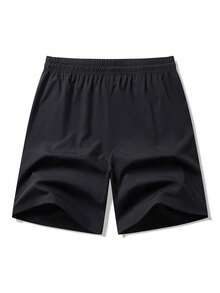 Plus Size Men's Summer Outdoor Sports Shorts, Elastic Waist Drawstring Pocket Zipper Design CasualBermuda Shorts - Black - View 3