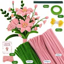Kit de manualidades de flores con 473 piezas de limpiapipas para ramo, con tarjeta de felicitación y video tutorial, set todo en uno de suministros para hacer flores DIY, paquete de accesorios texturizados multicolor, kit premium de tallos de chenilla - 473 piezas - Ver 14