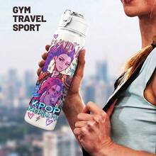 1pc 5 K-POP Girl Group Style Anti-Spill Flip Top Sports Water Bottle, Car Accessory, Back To School, Portable Fashion Design, 800ml Travel Cup With Strap, Straw And Lid, Cute Design, High Quality, Leak-Proof, Shock-Resistant, Durable Outdoor Sports Water Cup, Large Capacity Portable Cup, Suitable For Short Trips, Hiking, Picnic, Running, Fitness, Mother's Day - One Size Fits All - View 4