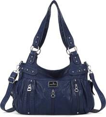 Angelkiss - Bolso de mano grande para mujer, de piel sintética lavada, bandolera, bandolera, bandolera - G-púrpura - Ver 1