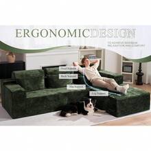 HABUTWAY 105" L Shape Modular Sectional Sofá para Salón de Estar, No se Recoge, Modular Sofá Confortable con Asiento para Salón recámara, Lujo Acorazado Derecho, Blanco - Pluma verde - Ver 9