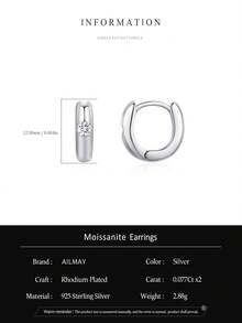 1 Pair Round Moissanite 925 Sterling Silver Engagement Wedding Women's Ear Stud Earrings Jewelry Gift - Silver - View 7