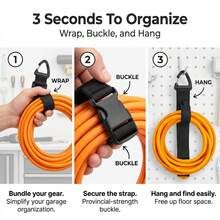 2pcs BOSSFRY Heavy Duty Adjustable Wall Mount Hose And Cable Organizer, Anti-Slip Hanging Storage Strap, Suitable For Garage, Workshop, Cable Management, Reusable Plastic Cable Tie With Cable Fixer, For Extension Cord Storage - Straps - View 9