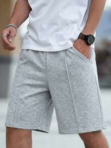 1pc Boys' Casual Sports Shorts With Personalized Front Decor, Spring Summer Autumn Back To School Season - Light Grey - View 4