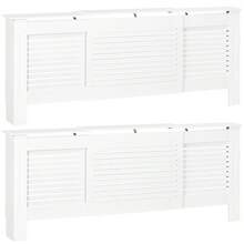 Set Of 2 MDF Extendable Radiator Cover With Cabinet Shelving, Home Office Slatted Design, White 139-208.5L X 20.5W X 82.5H - 1 - 查看 2