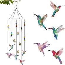 Diamond Painting Wind Chime DIY Diamond Art Kit Adult Double-Sided 5D Hummingbird Craft Hanging, Diamond Art Wind Chime Suitable For Home Yard Garden Window Tree Decoration - A - View 6