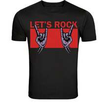 Let's Rock Hand Sign T-Shirt - Rock And Roll Music Gesture Graphic - 黑色 - 查看 1