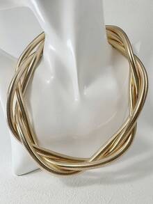 imoli 1 Set/Kalung Lilit Elastis Berlapis Logam Tebal Bertekstur Tabung Ular Gaya Bohemian, Cocok untuk Liburan Pantai Musim Panas Wanita, Kantor Sehari-hari, Hadiah Perhiasan Pesta Koktail - 33138-nek-G-EP - View 7