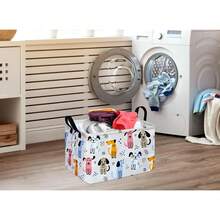 1PC Cute Cartoon Colorful Puppy Print Foldable Rectangular Storage Basket With Handle, Cute Dog Pattern Fabric Storage Box, Multifunctional Storage Bin For Clothes And Miscellaneous Items, Suitable For Playrooms, Bedrooms, And Home Decor - View 4