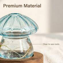 3/5 Mushroom Shaped Small Vase With Wooden Base, Hydroponic Plant Growing Station, Home Office Desk Decor, Cute Mushroom Asymmetric Bottle Body - 3pcs - View 7