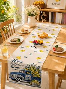 1pc Summer Lemon Pattern Table Runner, Placemat, Pillowcase. Pastoral Style, Spring/Summer Home Kitchen Decor, Suitable For Spring/Summer Home Kitchen Decoration And Party Decoration - Multicolor - View 2